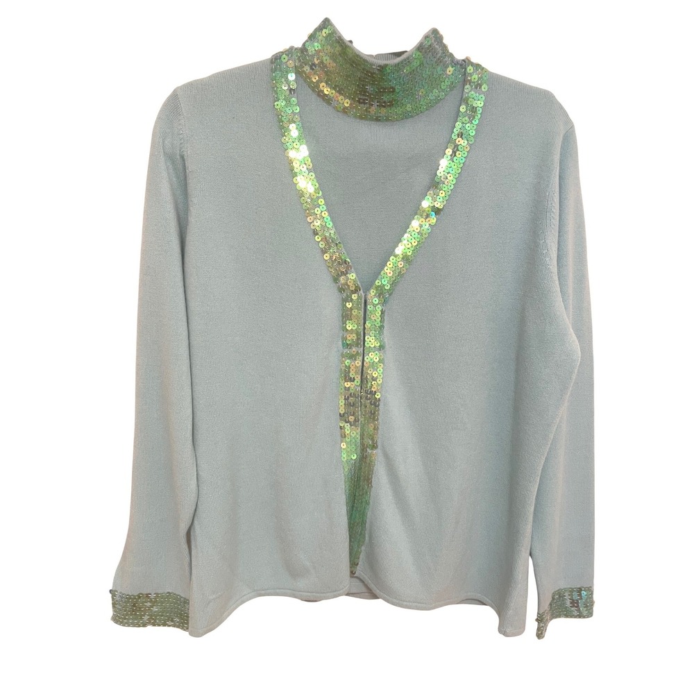 Vintage Designers Originals Cardigan Shell Twin Set Blue Sequin Trim Large‎